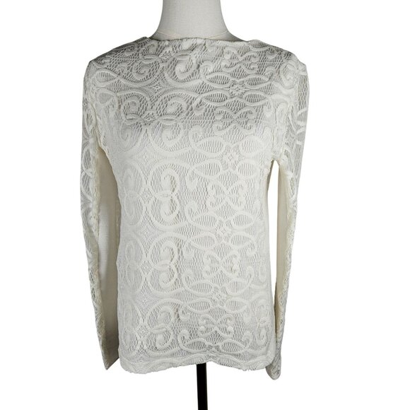 Maje Lace Top Luna Long Sleeve Size 3 Medium Ecru Lace Feminine Designer - Picture 1 of 13
